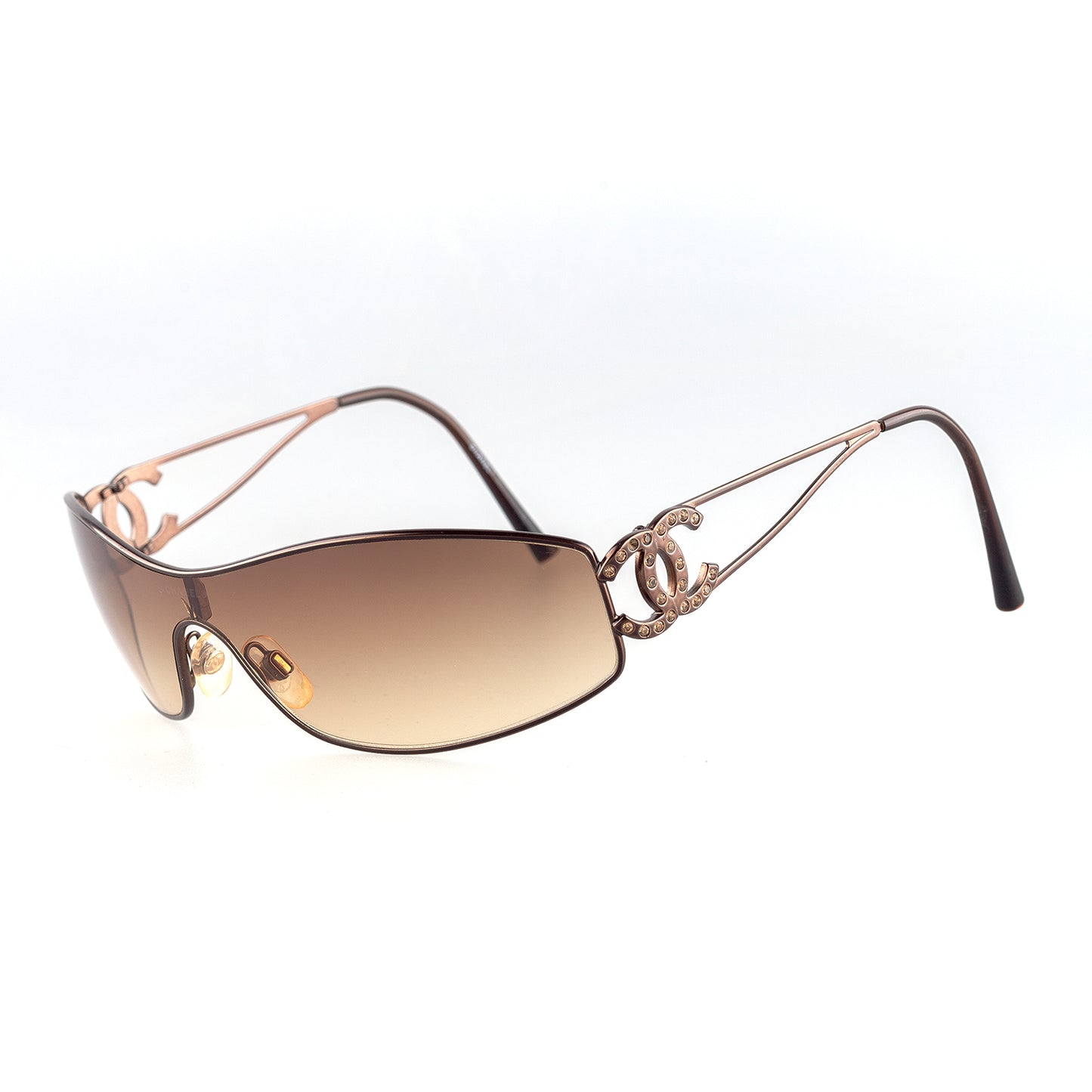 Chanel 4073-B Swarovski Crystals Vintage Shield Bronze Sunglasses