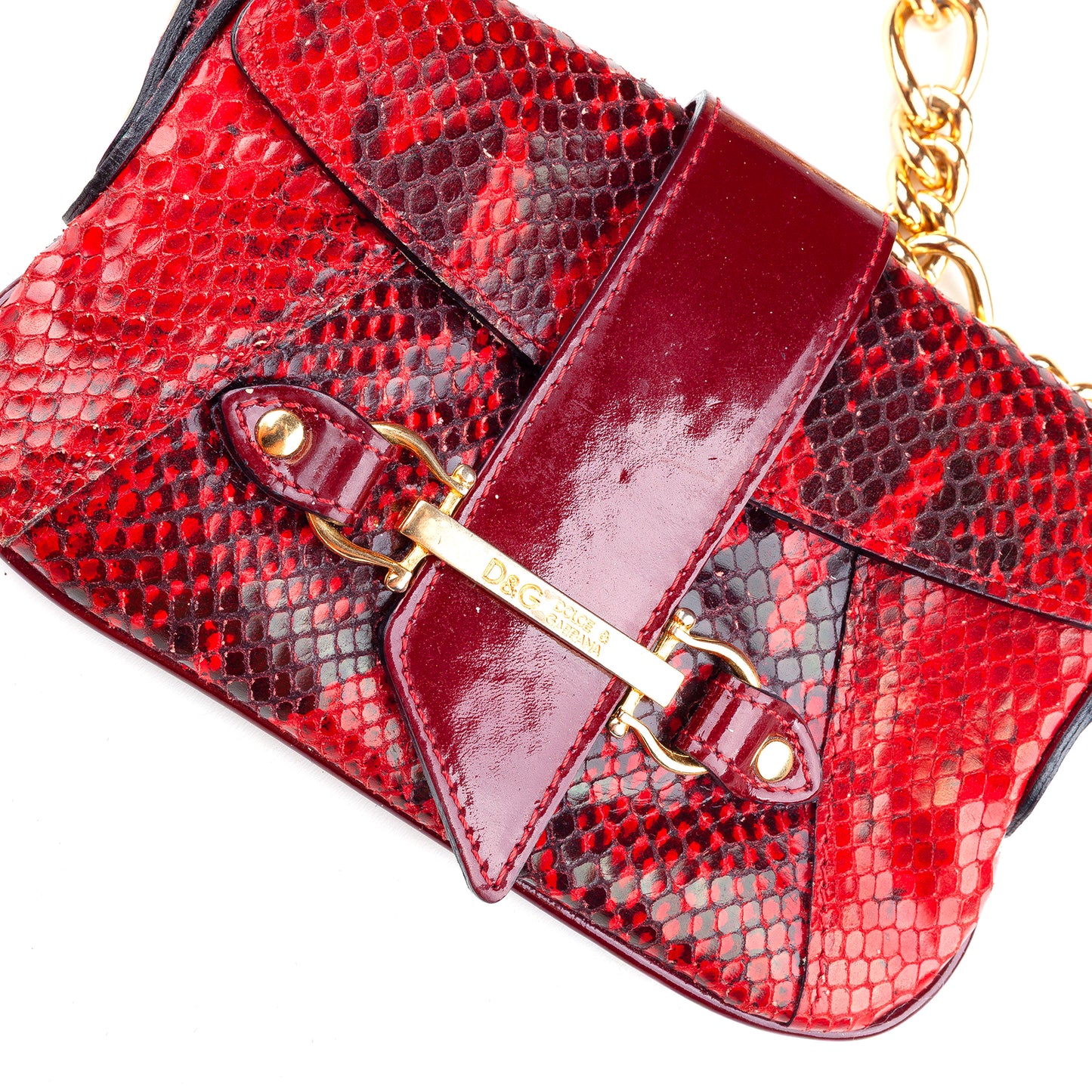 Dolce & Gabbana Vintage Red Python Patent Leather Mini Shoulder Bag