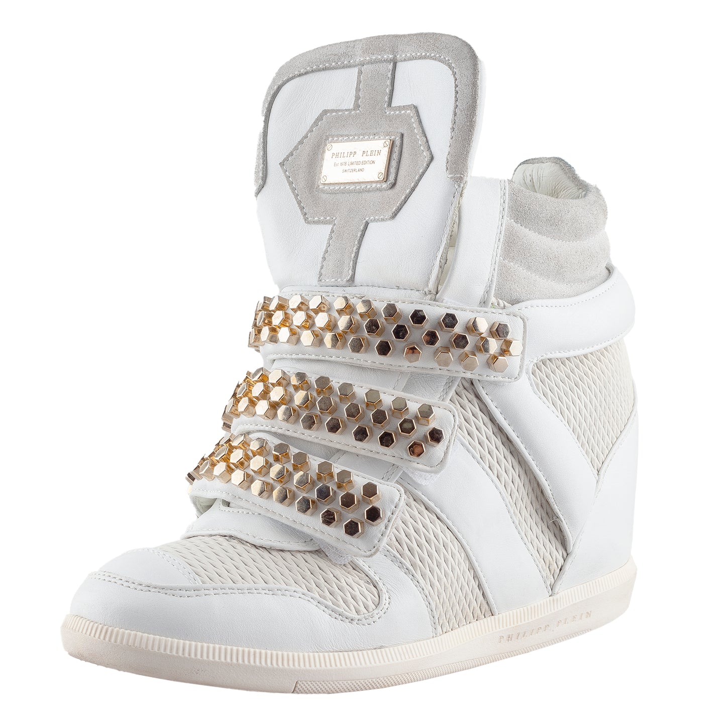 Philipp Plein White Wedge Studded Sneakers (36 IT/37 EU)