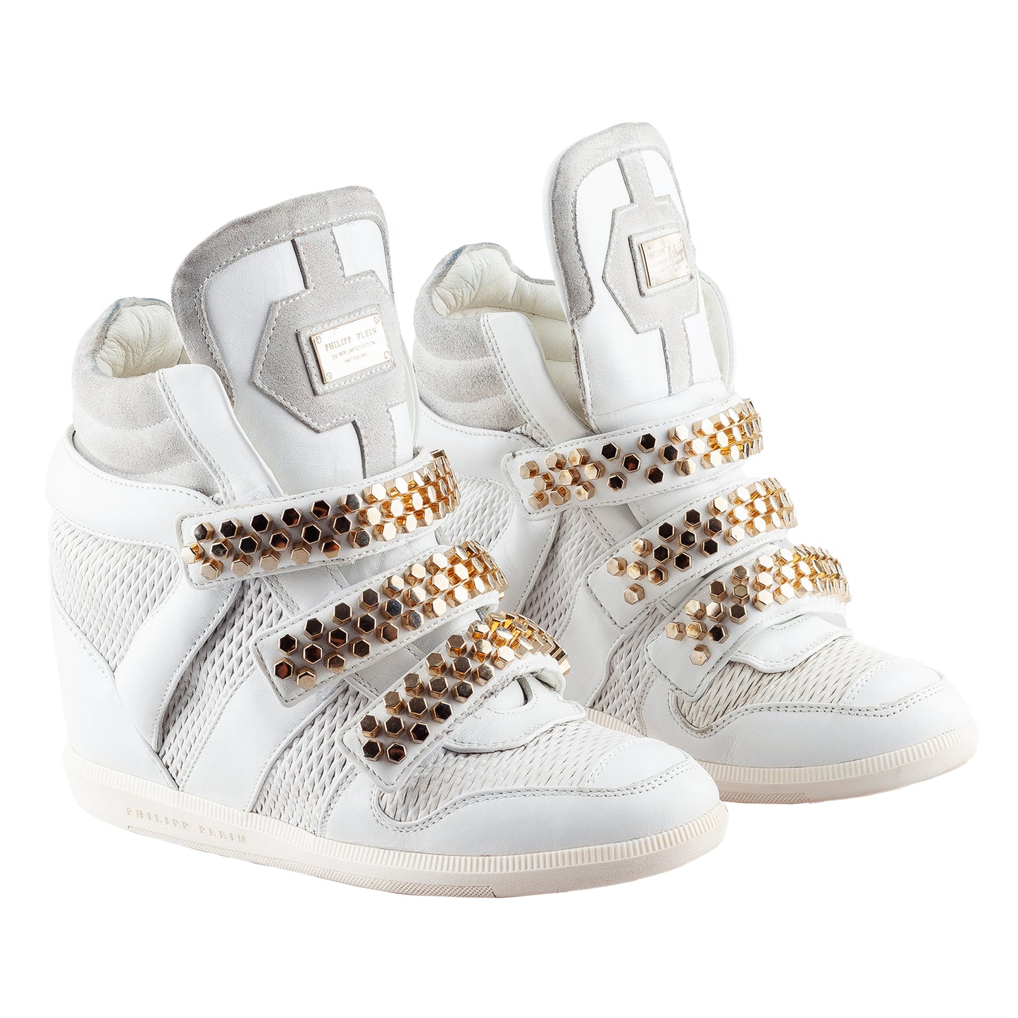Philipp Plein White Wedge Studded Sneakers (36 IT/37 EU)
