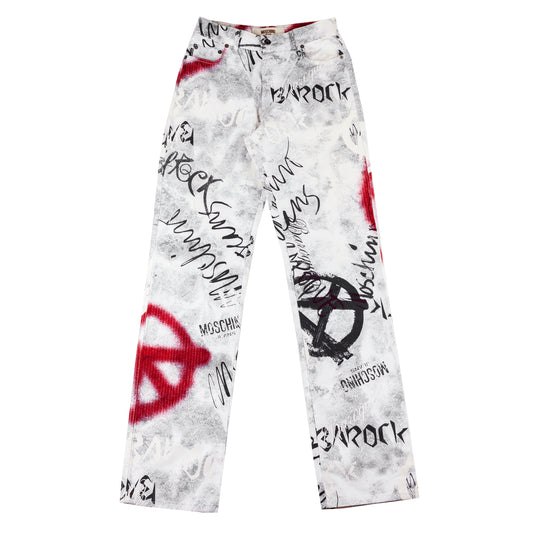 Moschino Jeans Peace Anarchy White Vintage Pants (XS)
