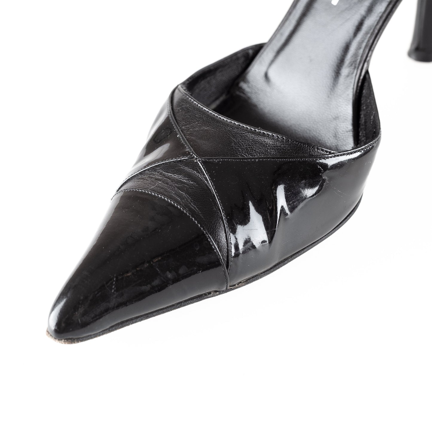 Chanel Black Leather Pointed Toe Lace Up Heels