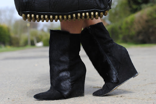 Isabel Marant Lazio Black Fur Suede Wedge Boots (37 IT/ 38 EU))
