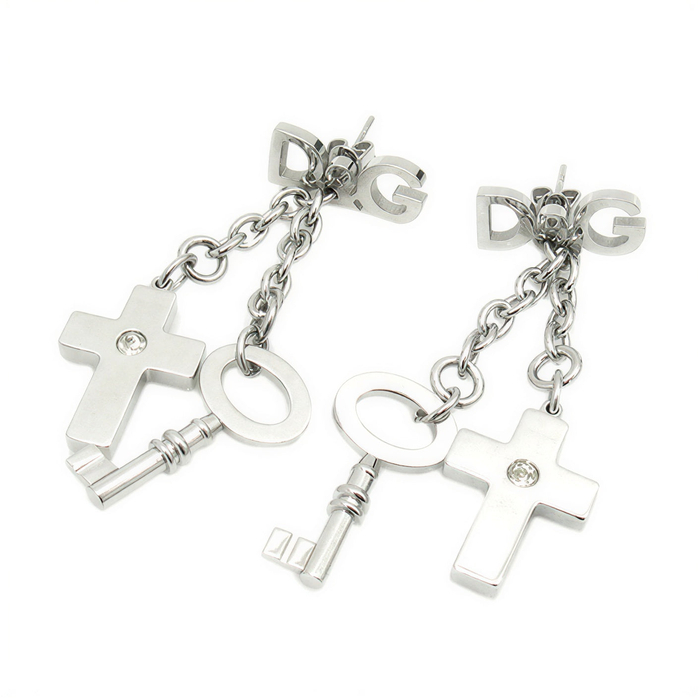Dolce & Gabbana Cross and Key Stainless Steel Earrings