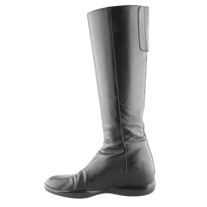 Prada Sport Black Leather Knee-High Flat Boots