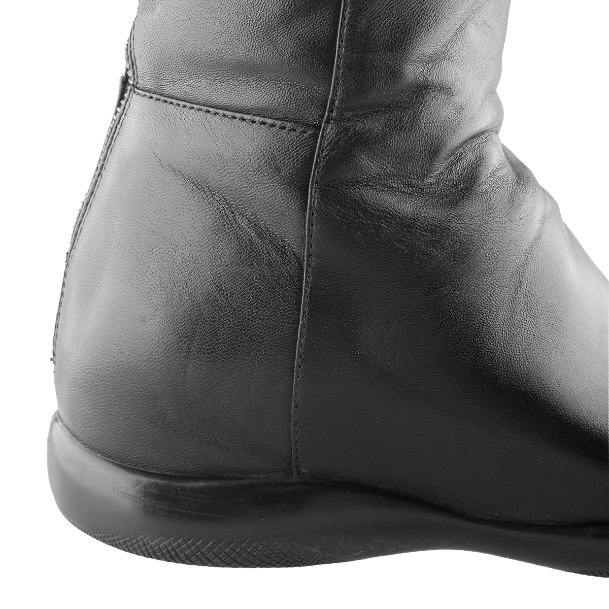 Prada Sport Black Leather Knee-High Flat Boots