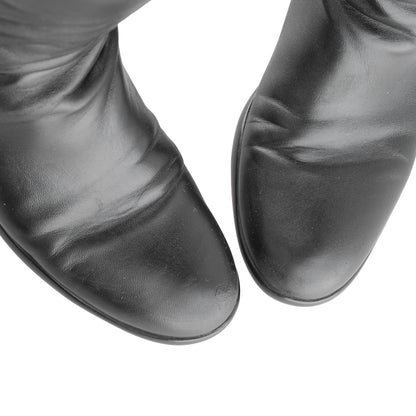 Prada Sport Black Leather Knee-High Flat Boots