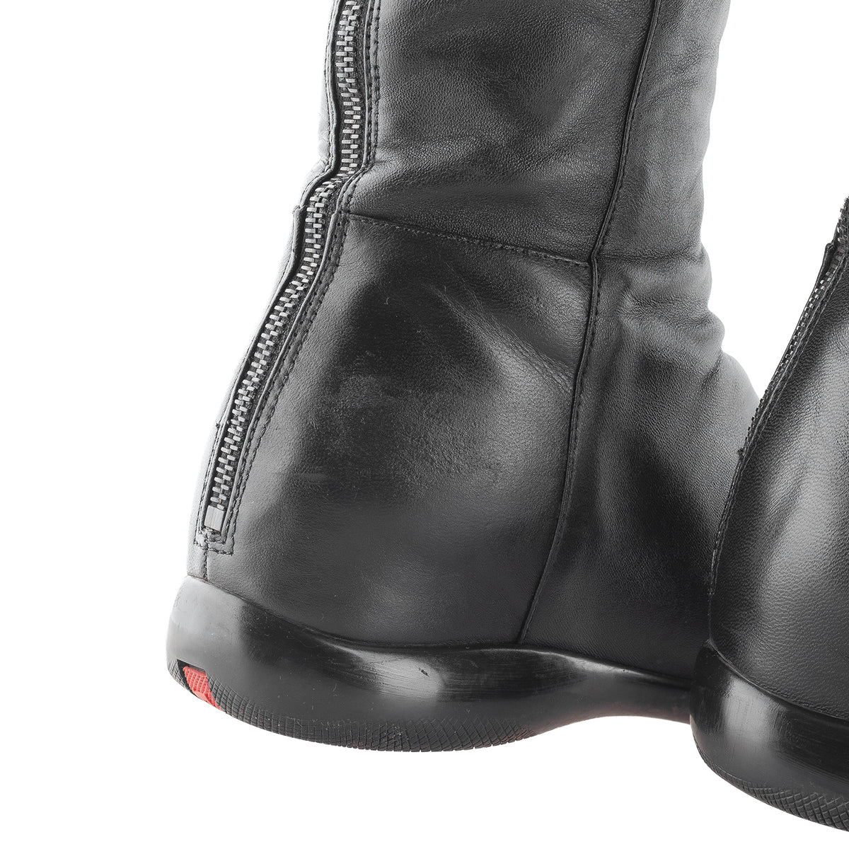 Prada Sport Black Leather Knee-High Flat Boots