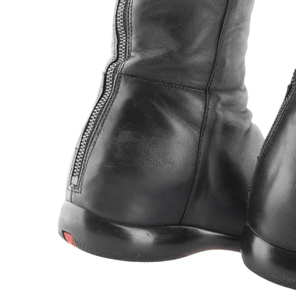Prada Sport Black Leather Knee-High Flat Boots