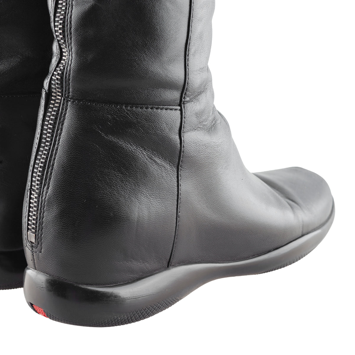 Prada Sport Black Leather Knee-High Flat Boots