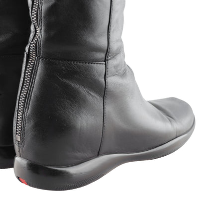 Prada Sport Black Leather Knee-High Flat Boots