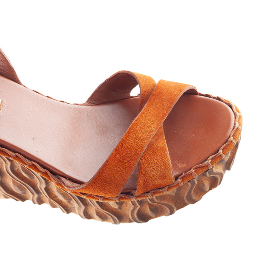 Miu Miu Orange Suede Embossed Platform Wedge Sandals