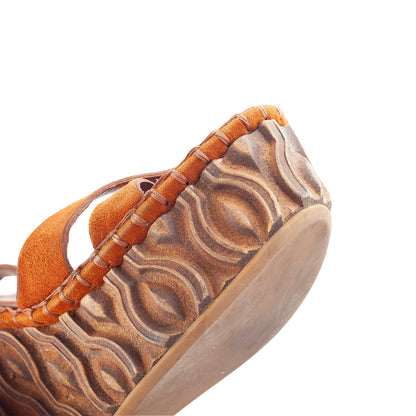 Miu Miu Orange Suede Embossed Platform Wedge Sandals