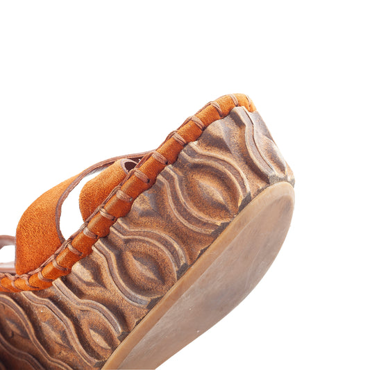 Miu Miu Orange Suede Embossed Platform Wedge Sandals