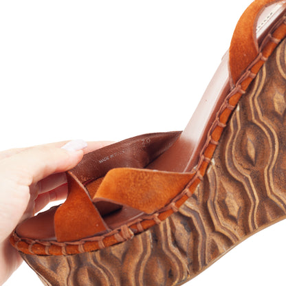 Miu Miu Orange Suede Embossed Platform Wedge Sandals