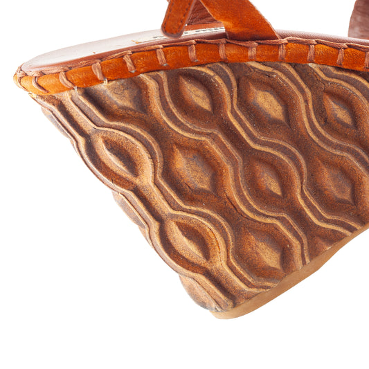 Miu Miu Orange Suede Embossed Platform Wedge Sandals
