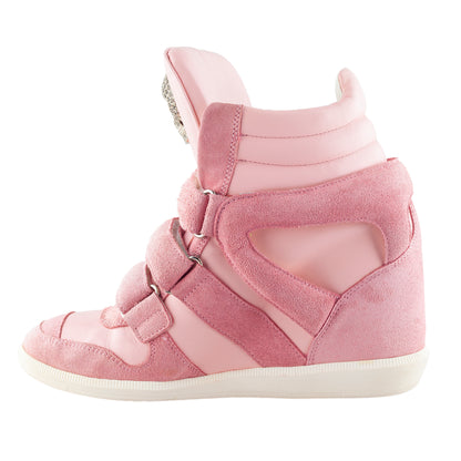 Philipp Plein Pink Suede Crystal Skull Wedge Sneakers