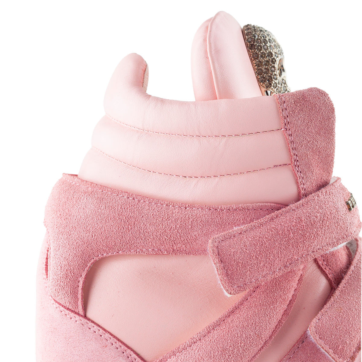 Philipp Plein Pink Suede Crystal Skull Wedge Sneakers