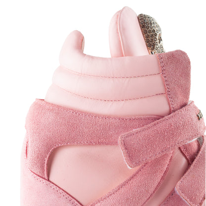 Philipp Plein Pink Suede Crystal Skull Wedge Sneakers