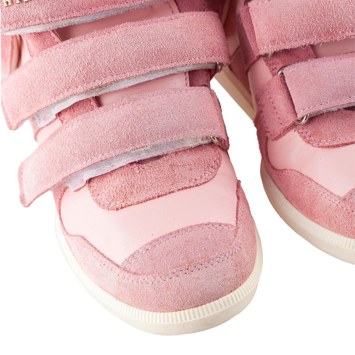 Philipp Plein Pink Suede Crystal Skull Wedge Sneakers
