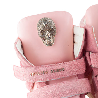 Philipp Plein Pink Suede Crystal Skull Wedge Sneakers