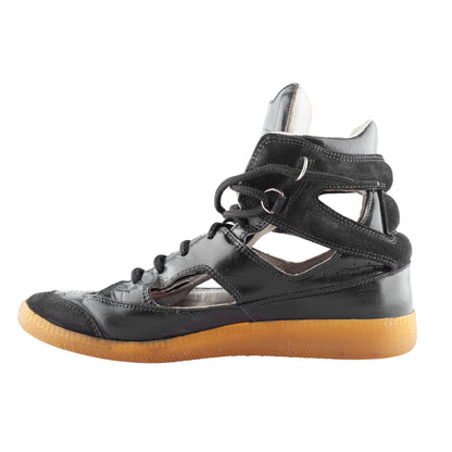 Maison Martin Margiela Replica Cut-Out Black Leather High-Top Sneakers