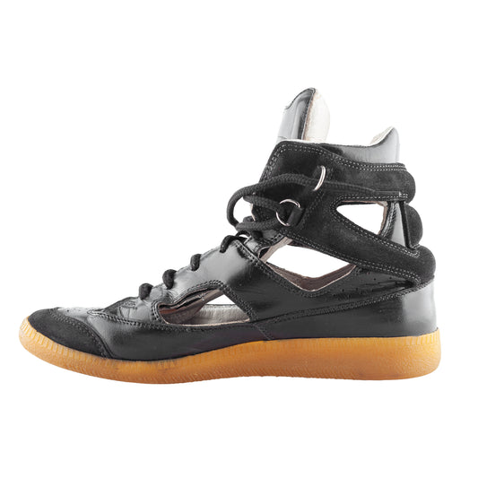Maison Martin Margiela Replica Cut-Out Black Leather High-Top Sneakers