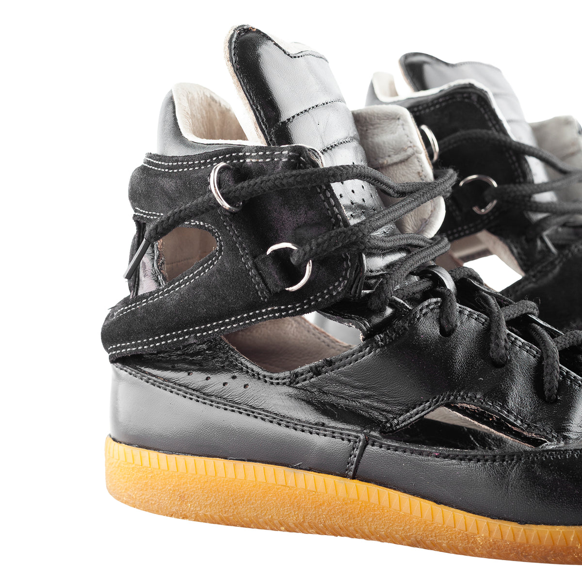 Maison Martin Margiela Replica Cut-Out Black Leather High-Top Sneakers