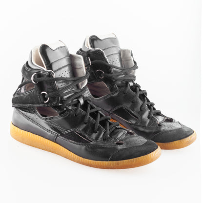 Maison Martin Margiela Replica Cut-Out Black Leather High-Top Sneakers