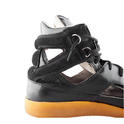 Maison Martin Margiela Replica Cut-Out Black Leather High-Top Sneakers