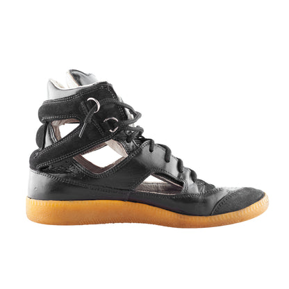 Maison Martin Margiela Replica Cut-Out Black Leather High-Top Sneakers