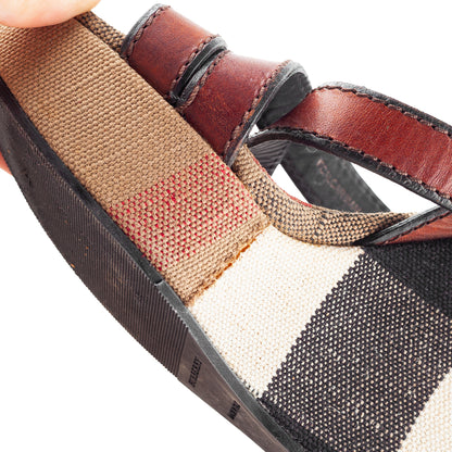 Burberry 2014 Nova Check Canvas & Leather Platform Wedge Sandals