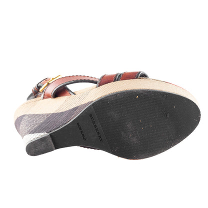 Burberry 2014 Nova Check Canvas & Leather Platform Wedge Sandals