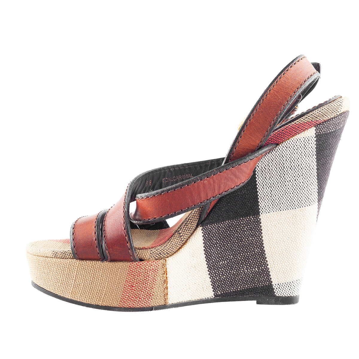 Burberry 2014 Nova Check Canvas & Leather Platform Wedge Sandals