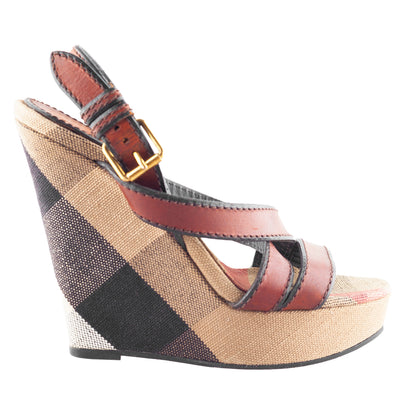 Burberry 2014 Nova Check Canvas & Leather Platform Wedge Sandals