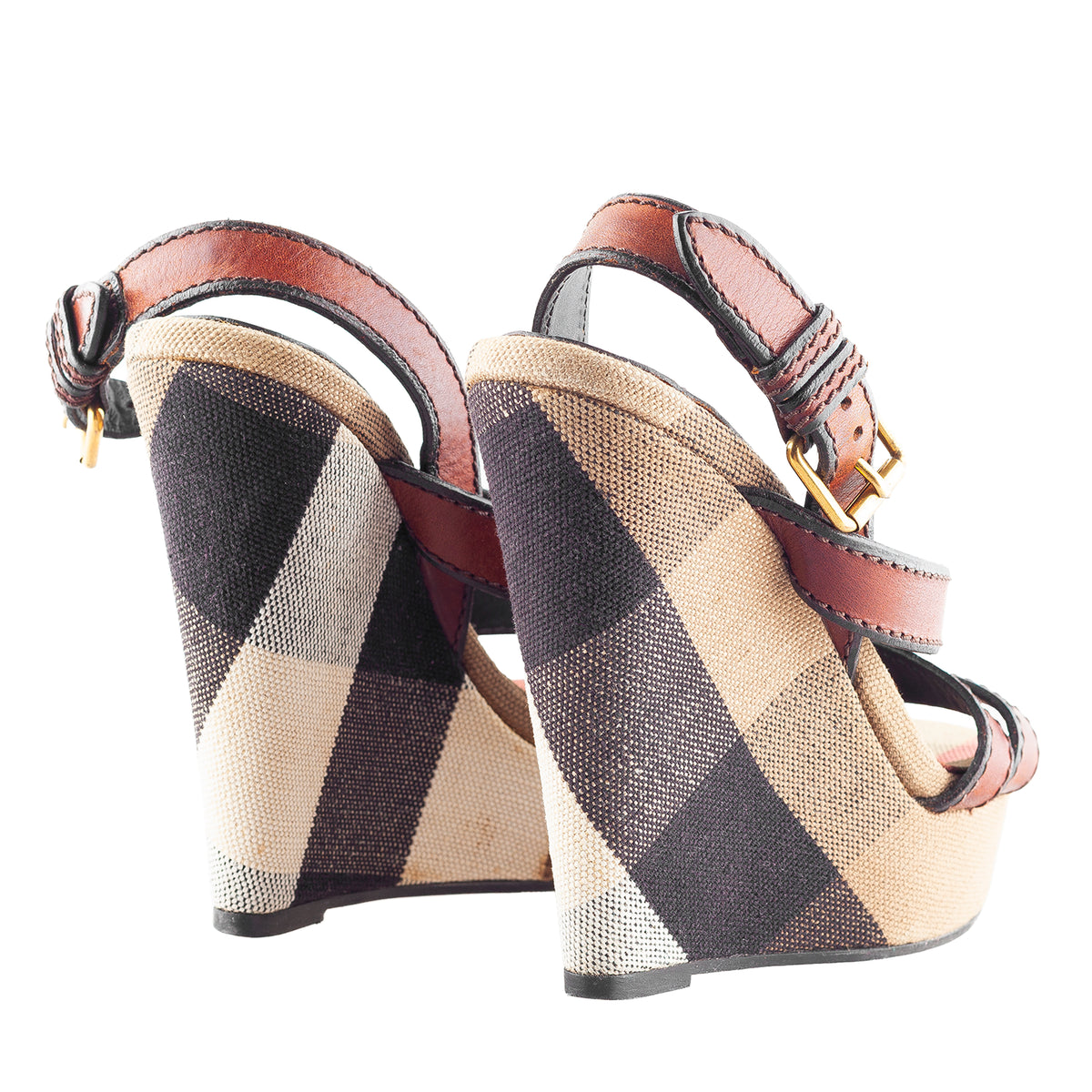 Burberry 2014 Nova Check Canvas & Leather Platform Wedge Sandals