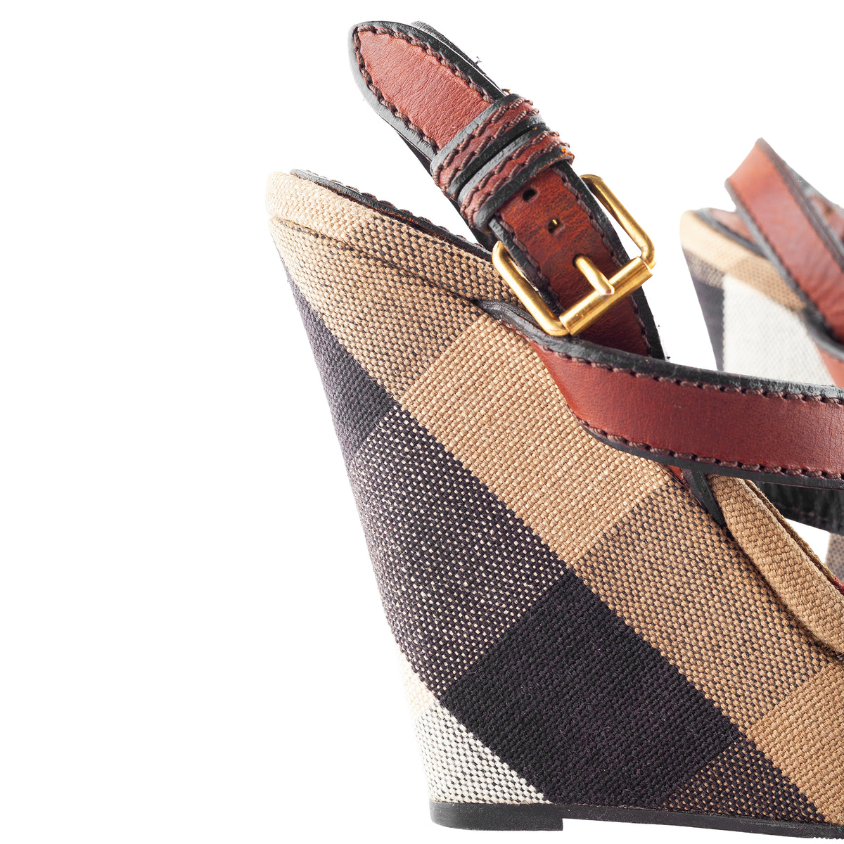Burberry 2014 Nova Check Canvas & Leather Platform Wedge Sandals