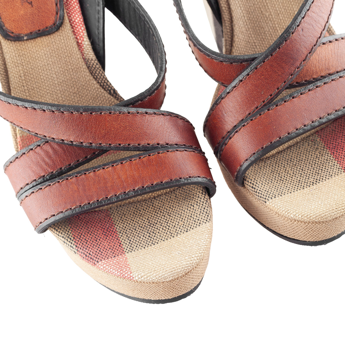 Burberry 2014 Nova Check Canvas & Leather Platform Wedge Sandals