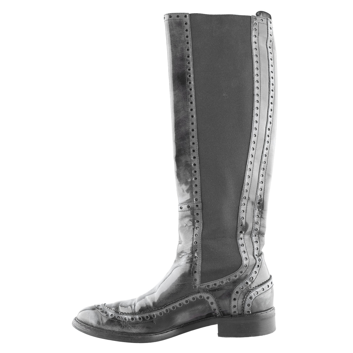 Gucci Black Leather Brogue Knee-High Boots