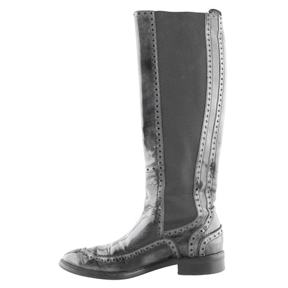 Gucci Black Leather Brogue Knee-High Boots