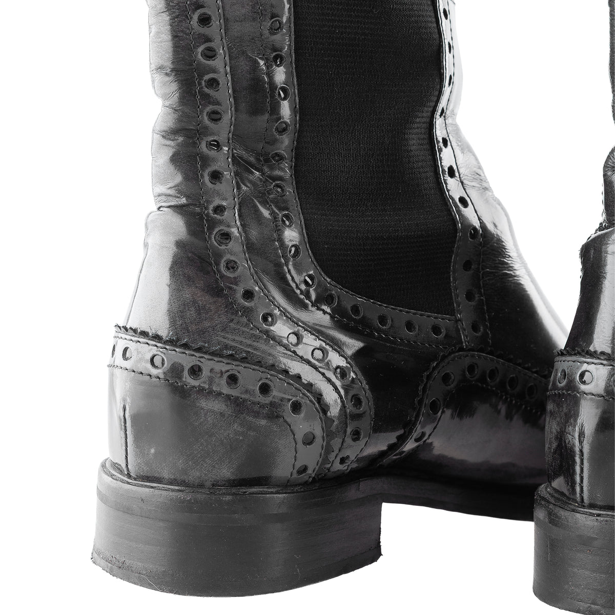 Gucci Black Leather Brogue Knee-High Boots