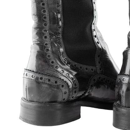 Gucci Black Leather Brogue Knee-High Boots