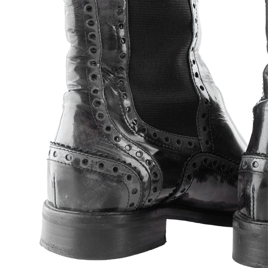 Gucci Black Leather Brogue Knee-High Boots