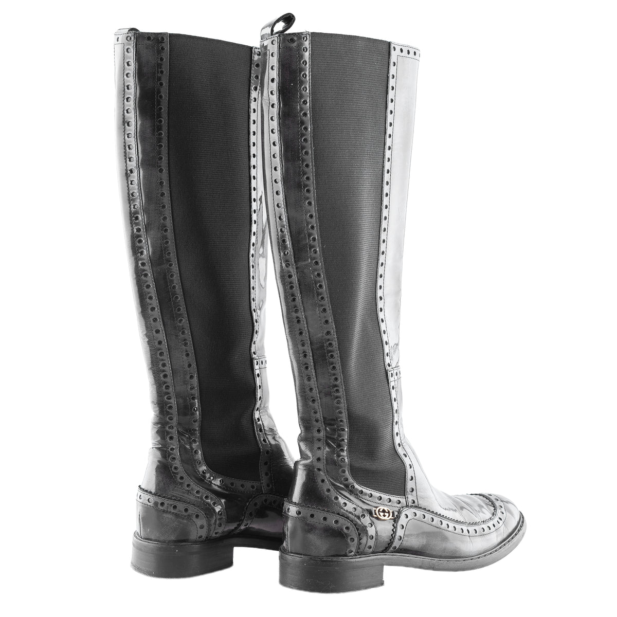 Gucci Black Leather Brogue Knee-High Boots