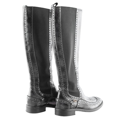 Gucci Black Leather Brogue Knee-High Boots
