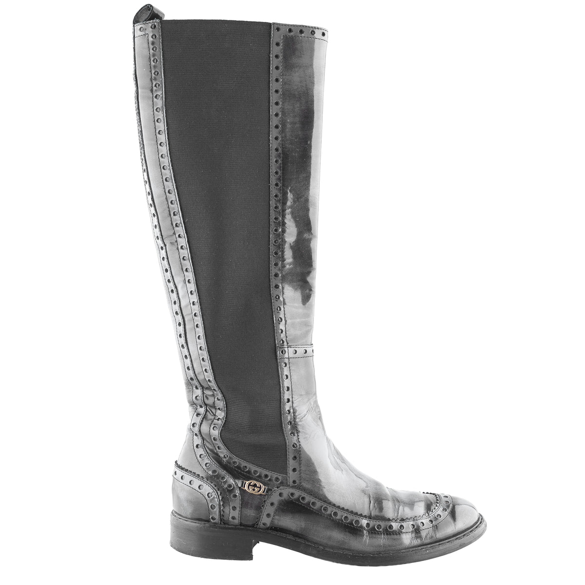Gucci Black Leather Brogue Knee-High Boots