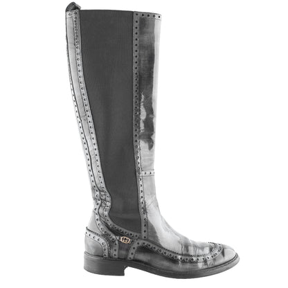 Gucci Black Leather Brogue Knee-High Boots