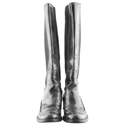 Gucci Black Leather Brogue Knee-High Boots