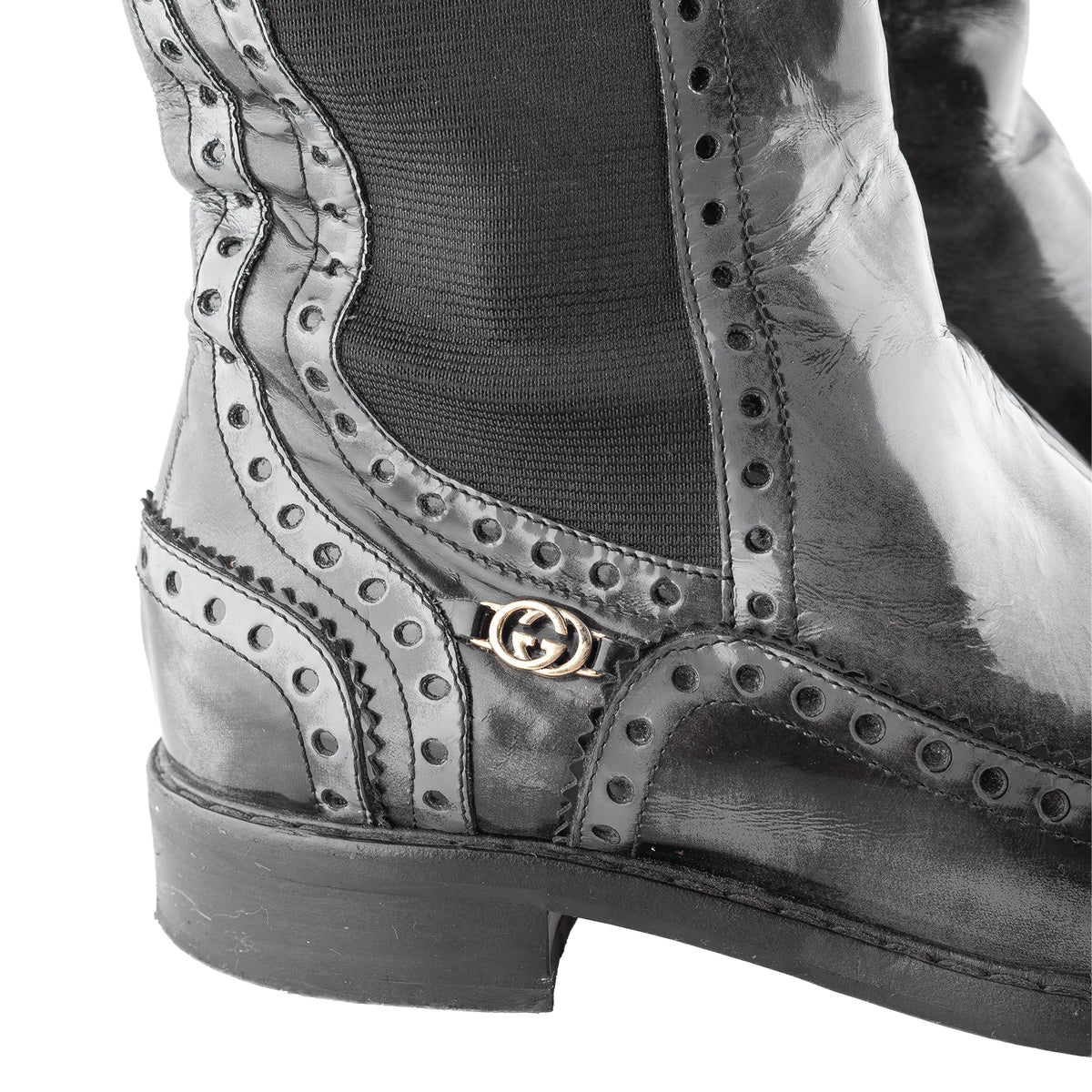 Gucci Black Leather Brogue Knee-High Boots