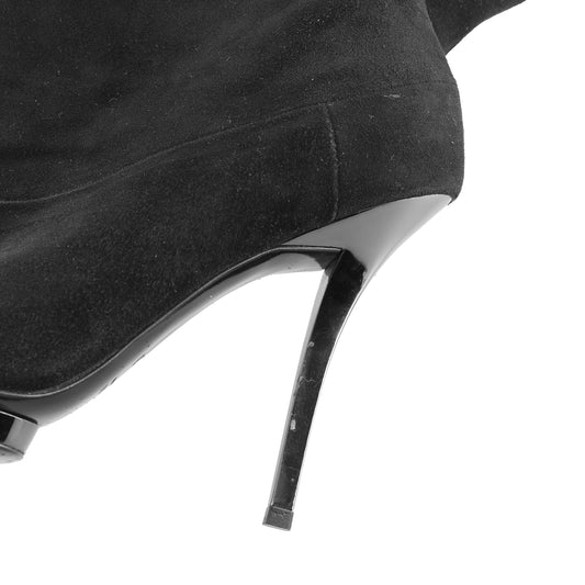 Gucci Black Suede Fold-Over Platform Stiletto Ankle Boots